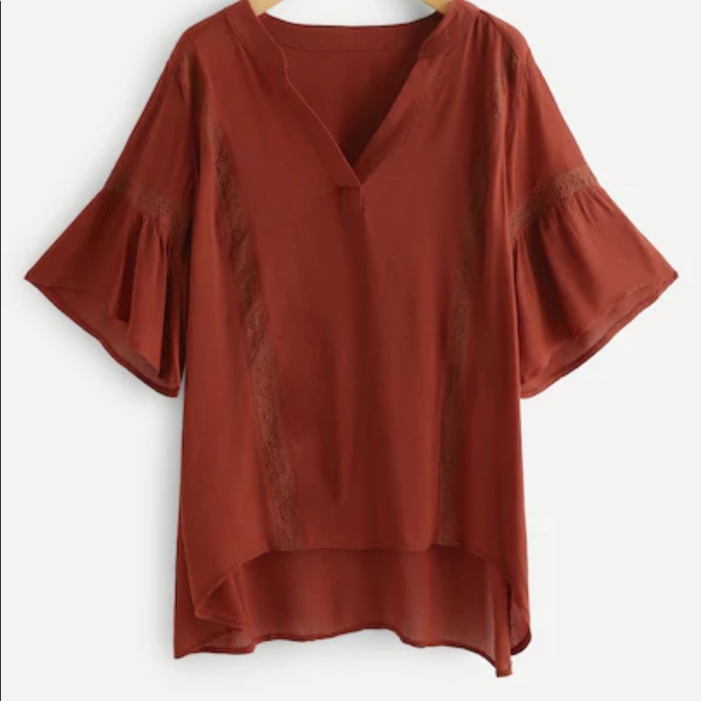 V neck high low blouse